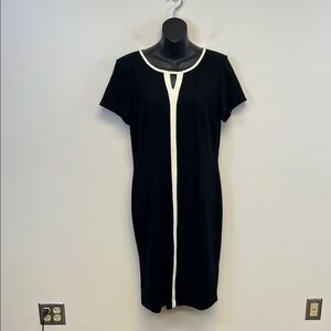 Talbots Black and Cream Knit Midi Dress Size 8